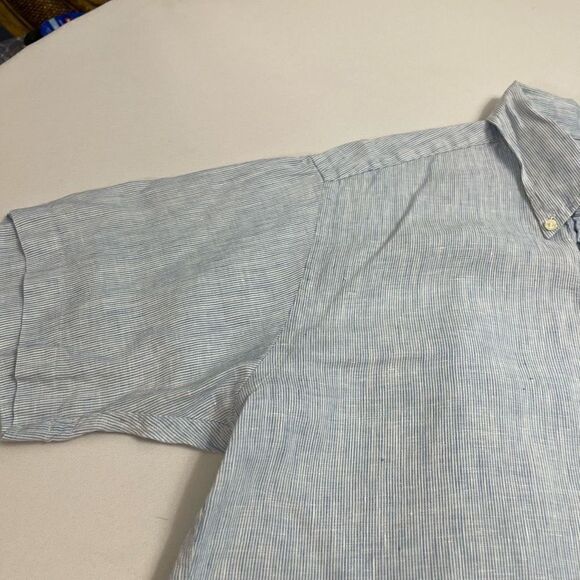 Brooks Brothers Blue White Stripe Irish Linen Button Up Shirt Size Large - Picture 6 of 10
